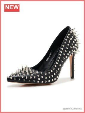 Studded Pointed Toe High Heel Stiletto Pumps for Women Gothic
